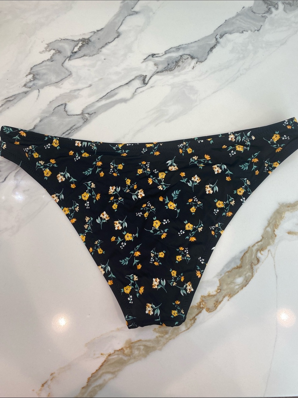 Black Floral Bikini Bottoms with Yellow Flowers